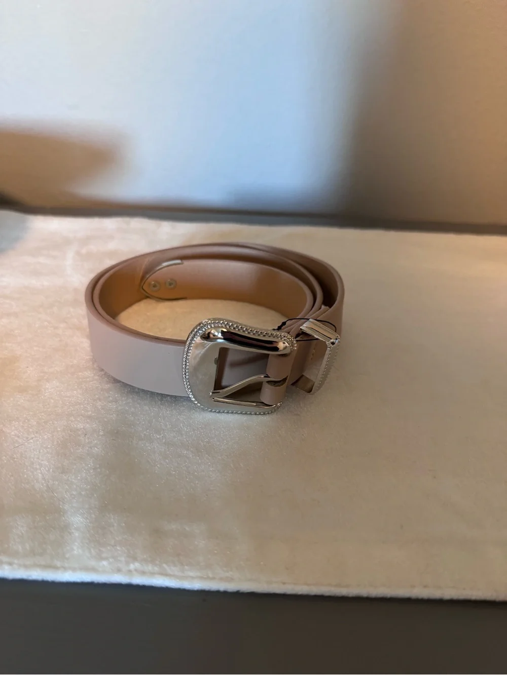 Classic Beige Women's Belt with Silver Buckle Size Large